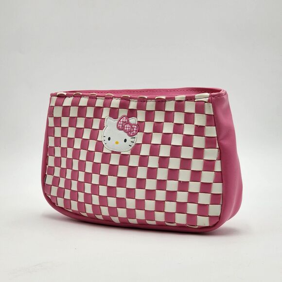 Sanrio 2007 Hello Kitty Woven Zipper Cosmetic Pencil Pouch Bag - Picture 2 of 8